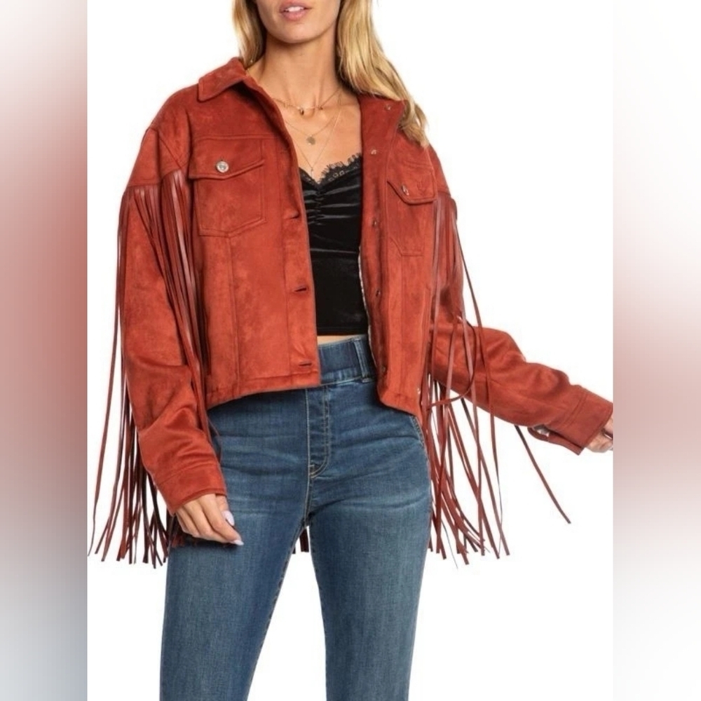 Juicy Couture Fringe Jacket Western Festival Faux Suede Rust Snap *NWT* Sz XXL